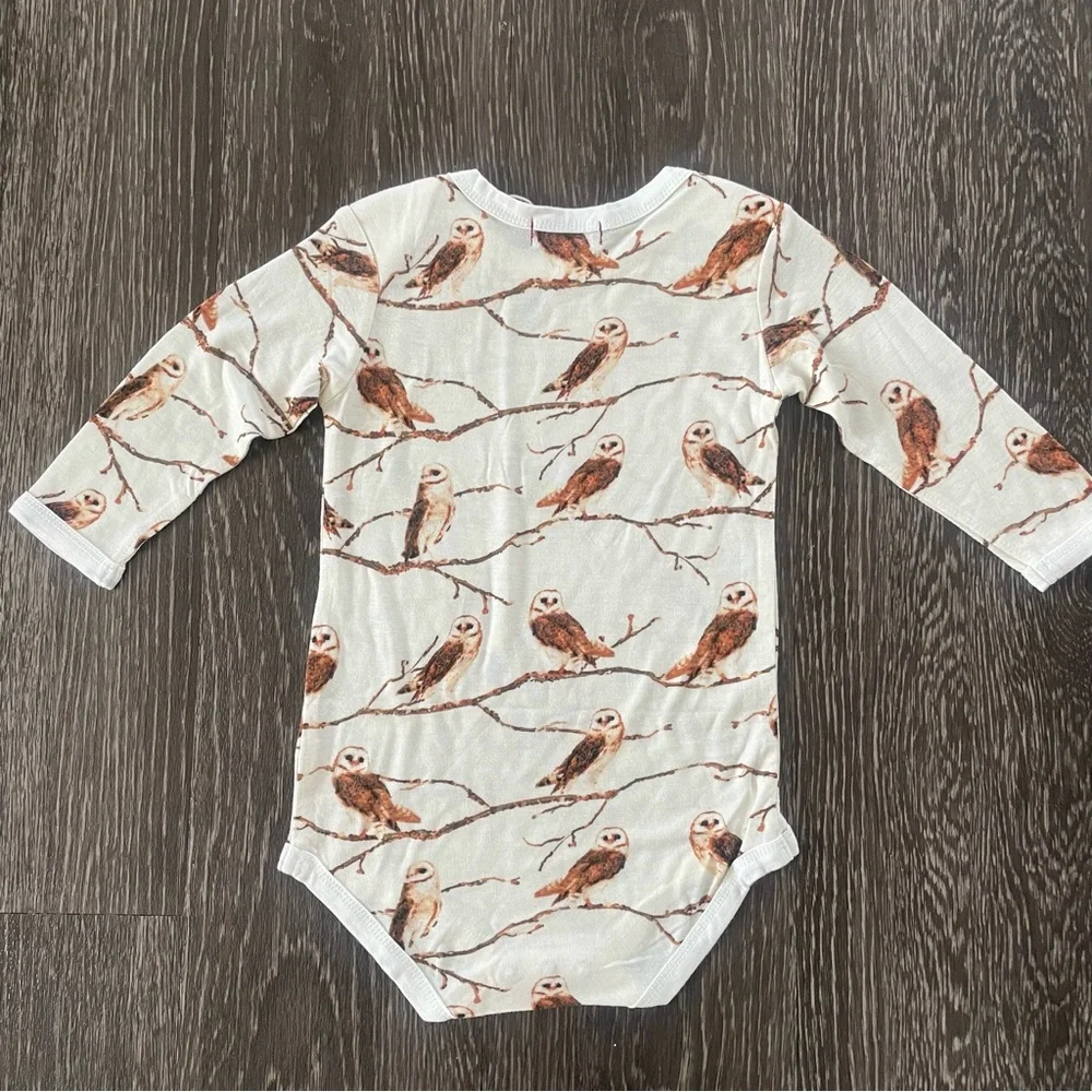 New! Milkbarn Owl Bamboo Long Sleeve One Piece 6-12 Months